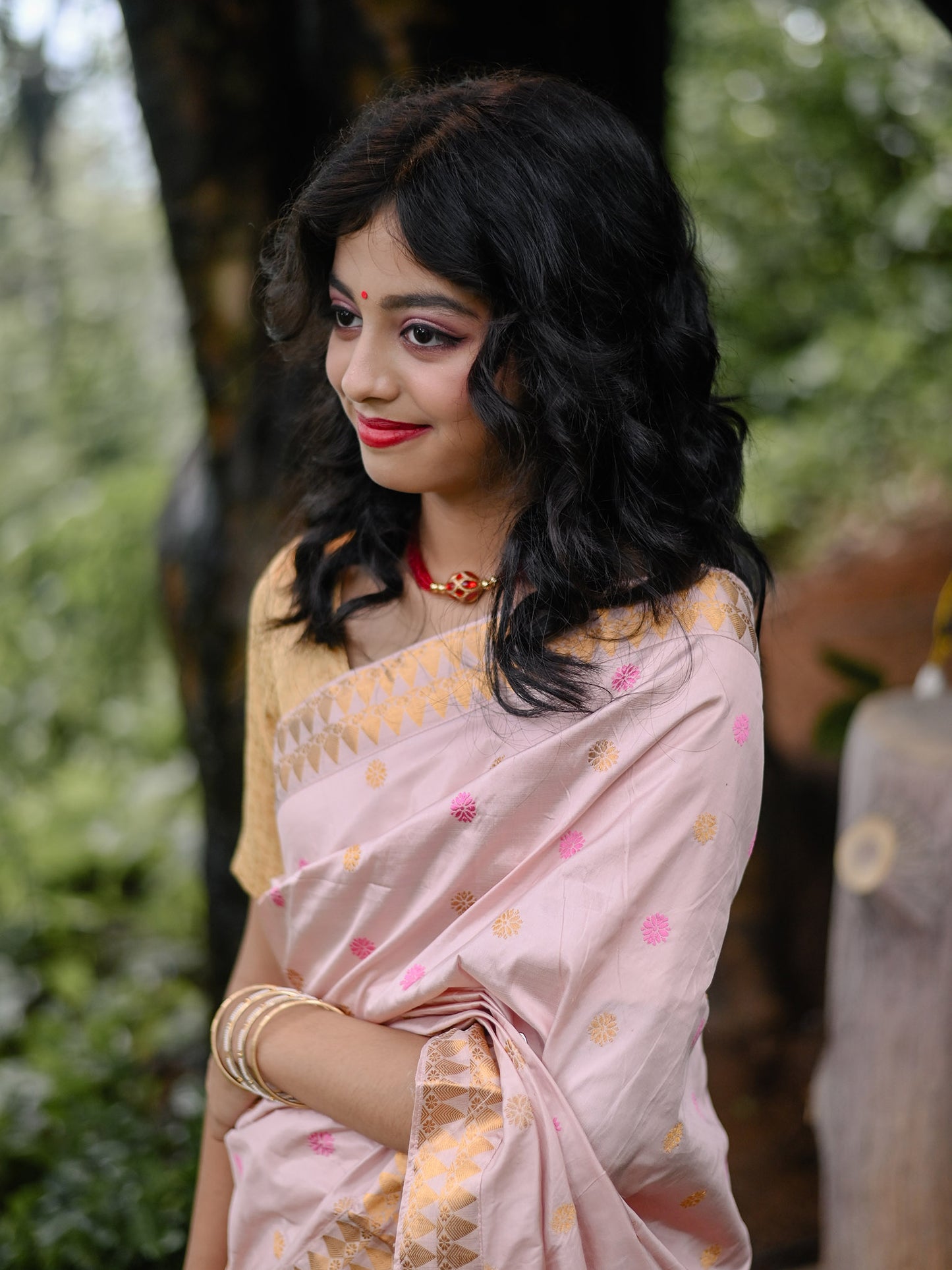 Pink Flare Pure Paat Silk Mekhela Sador