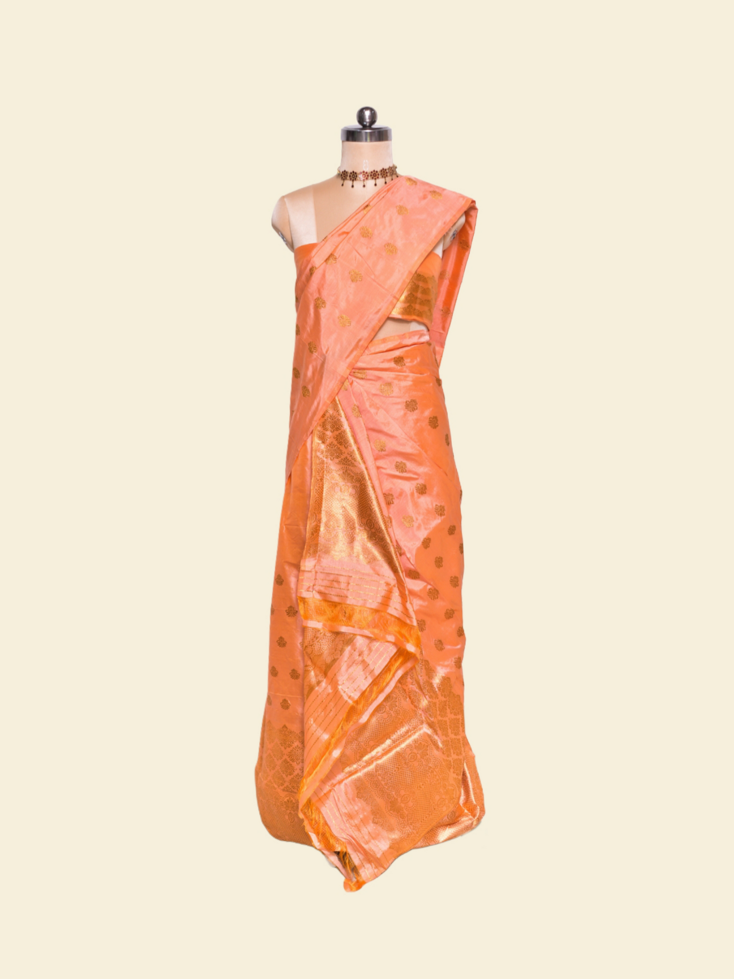 Orange Pure Paat Silk Mekhela Sador