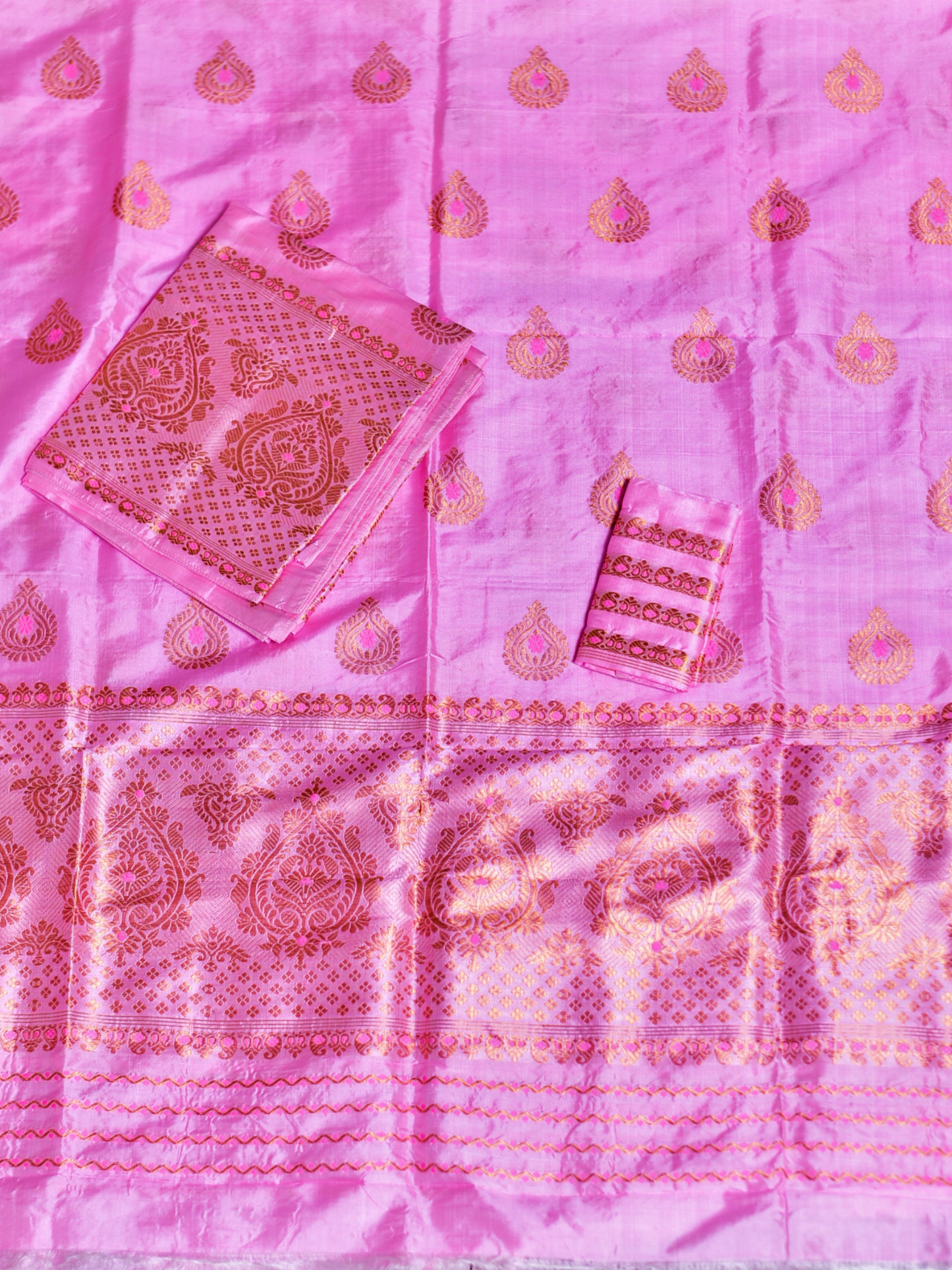 Persian Pink Pure Paat Silk Mekhela Sador