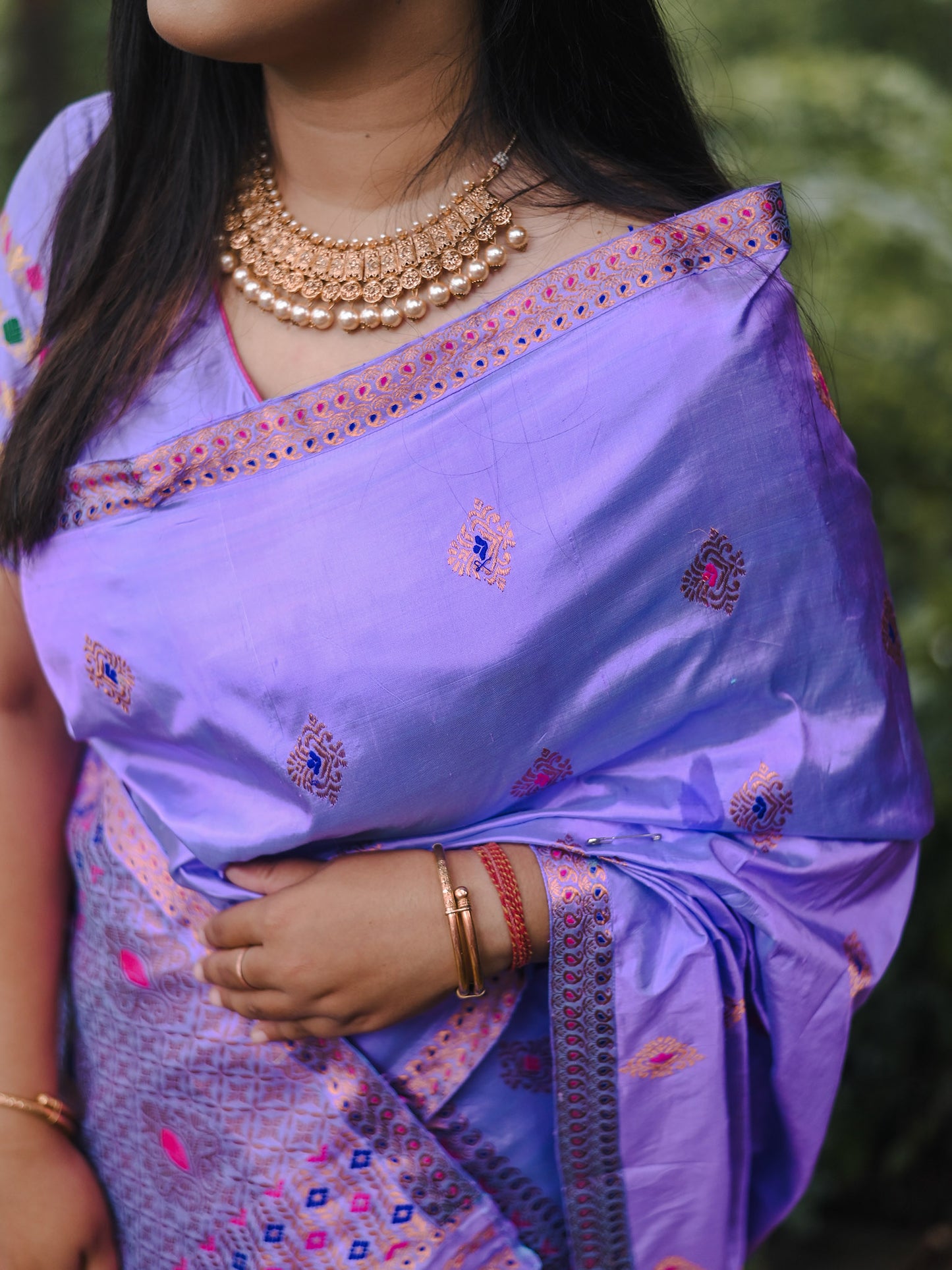 Portage Blue Pure Paat Silk Mekhela Sador