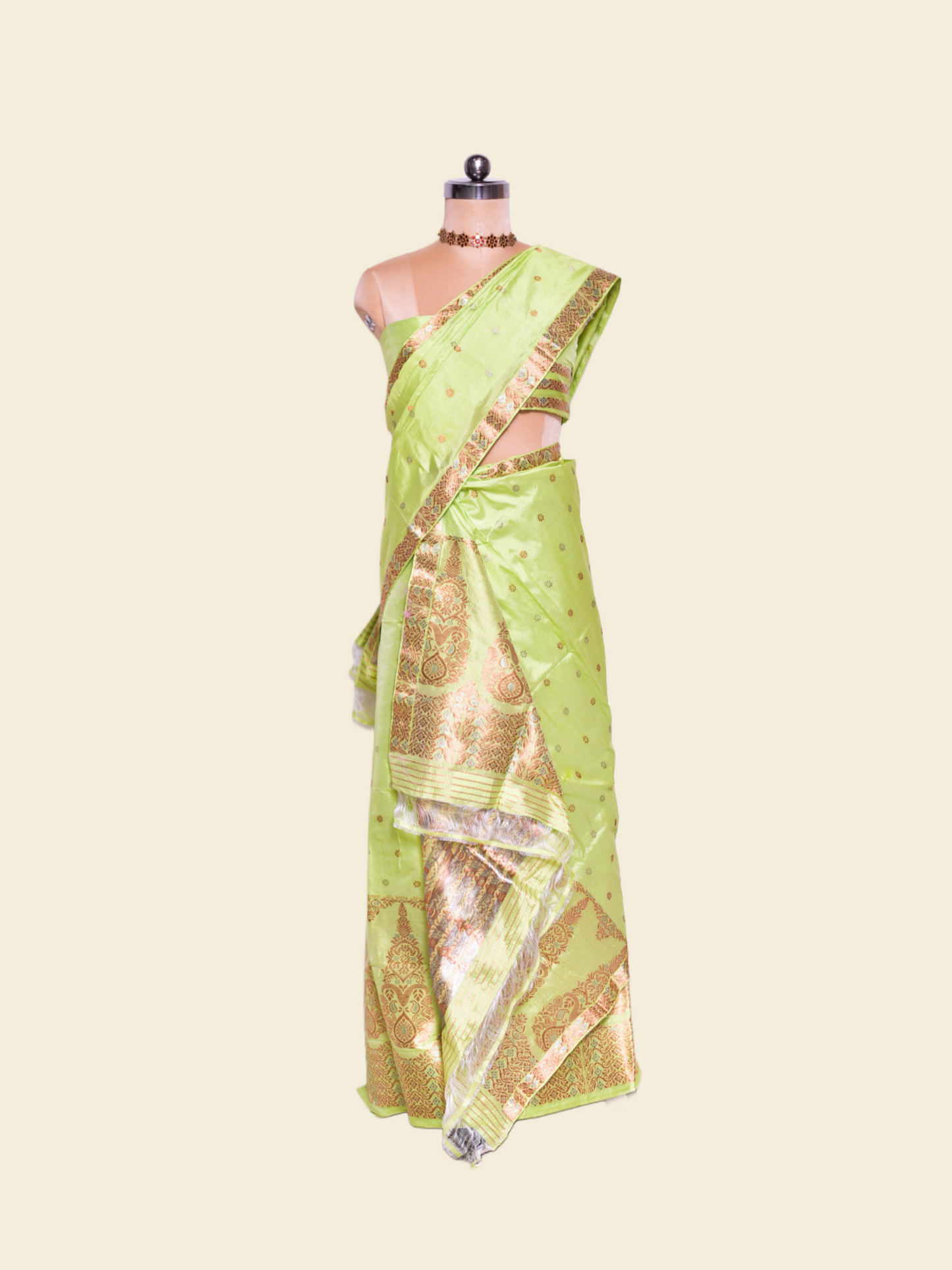 Caper Green Pure Paat Silk Mekhela Sador