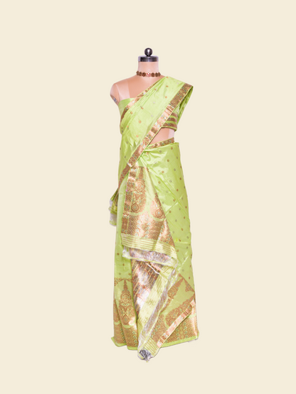 Caper Green Pure Paat Silk Mekhela Sador