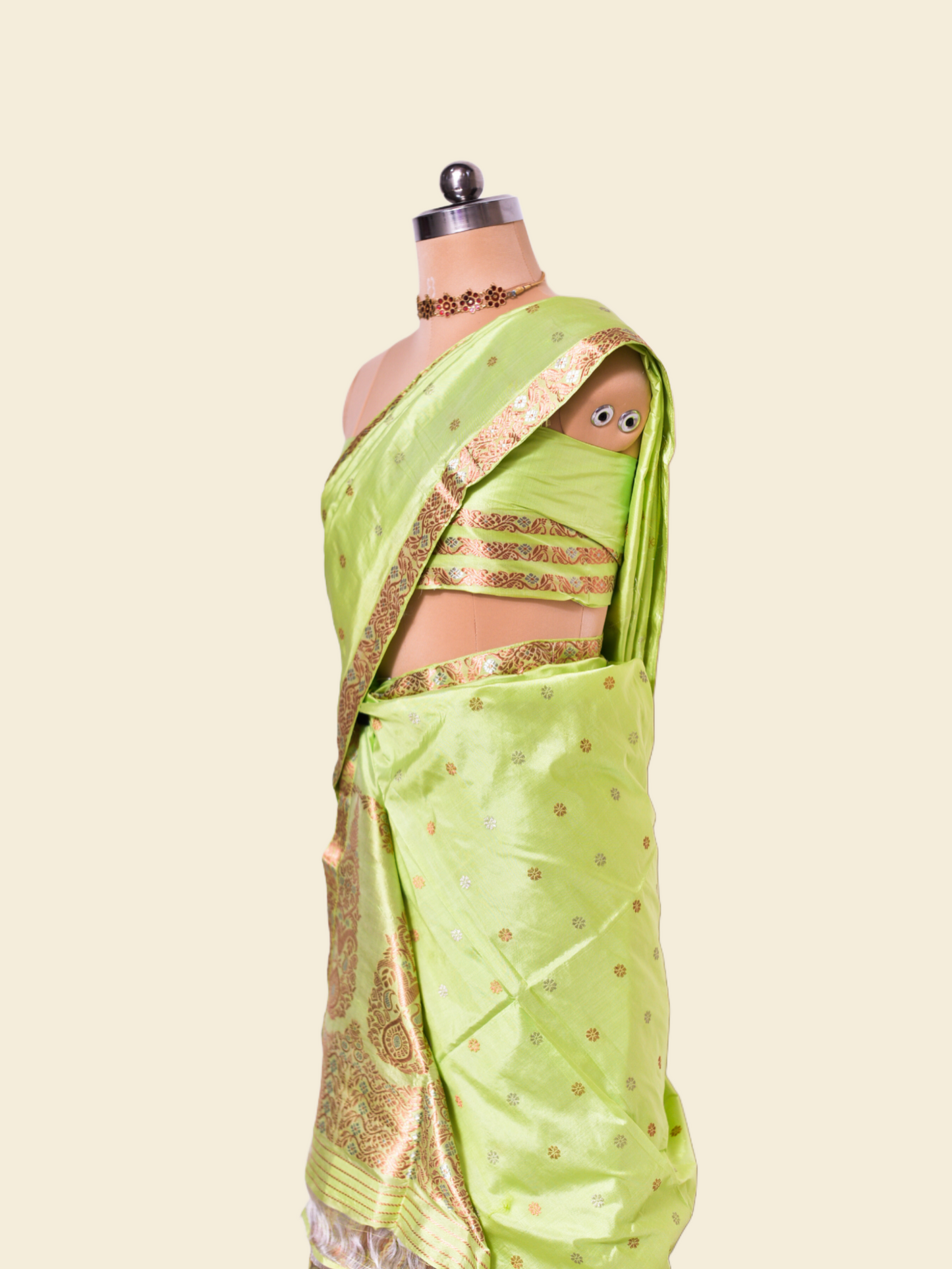 Caper Green Pure Paat Silk Mekhela Sador