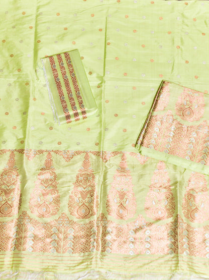 Caper Green Pure Paat Silk Mekhela Sador