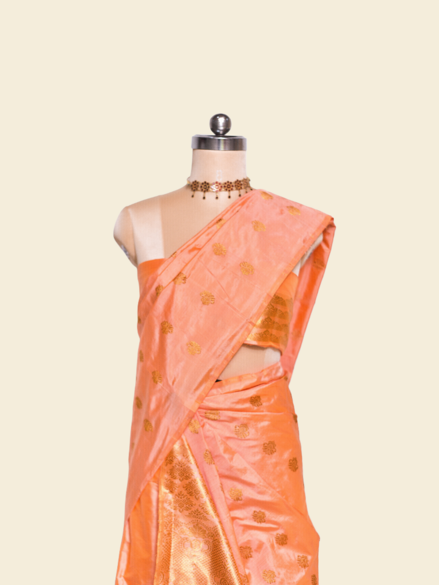 Orange Pure Paat Silk Mekhela Sador