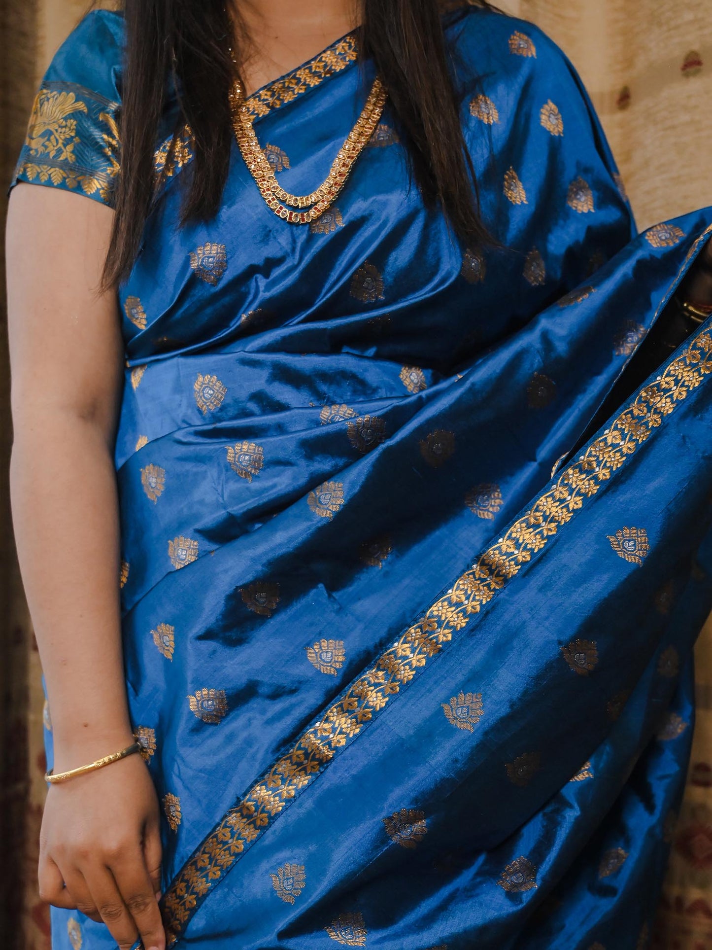 Mariner Blue Pure Paat Silk Mekhela Sador