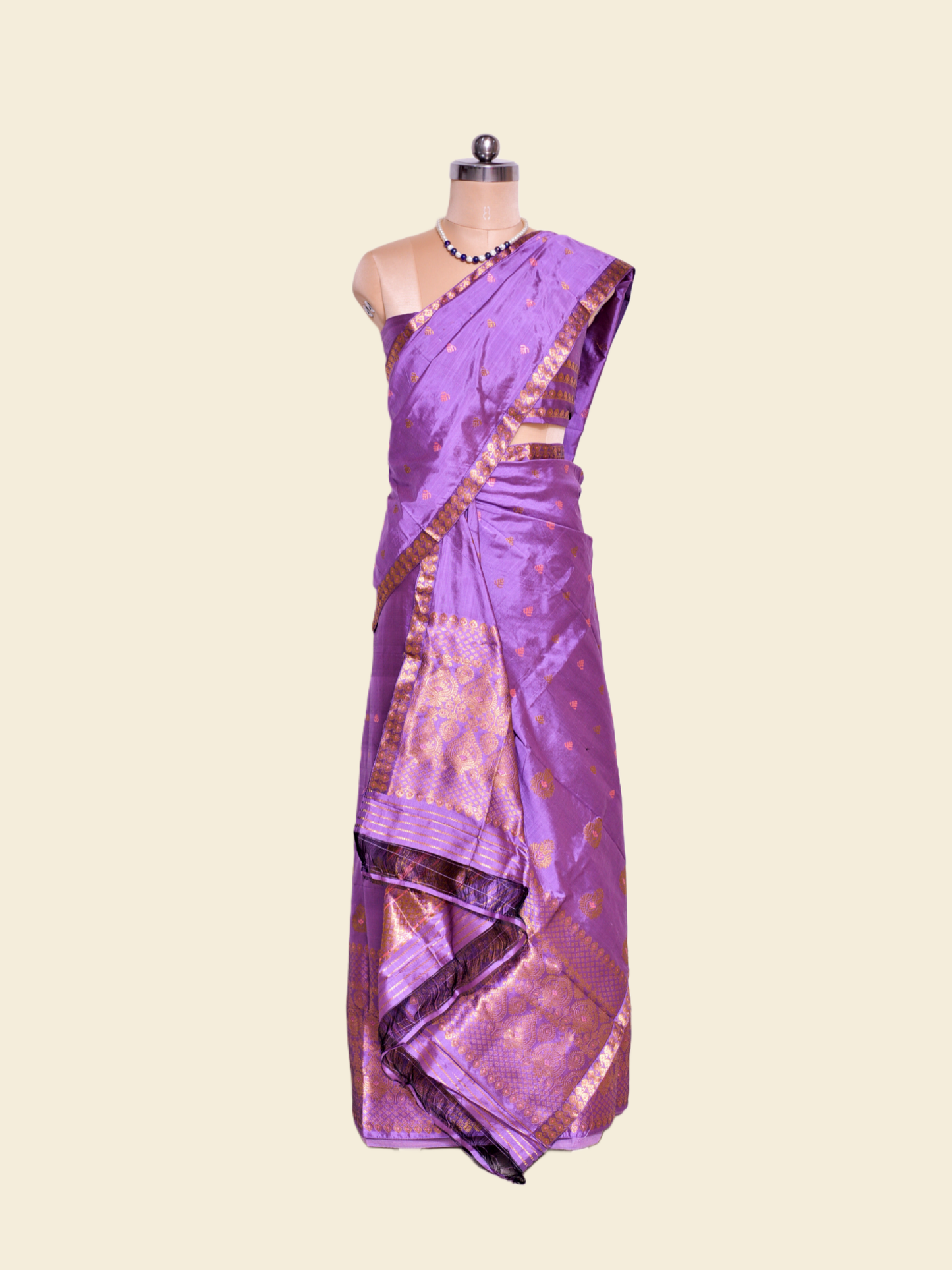 Bright Lavender Pure Paat Silk Mekhela Sador