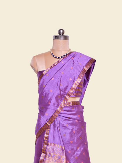 Bright Lavender Pure Paat Silk Mekhela Sador