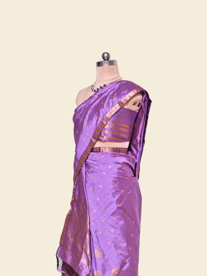 Bright Lavender Pure Paat Silk Mekhela Sador