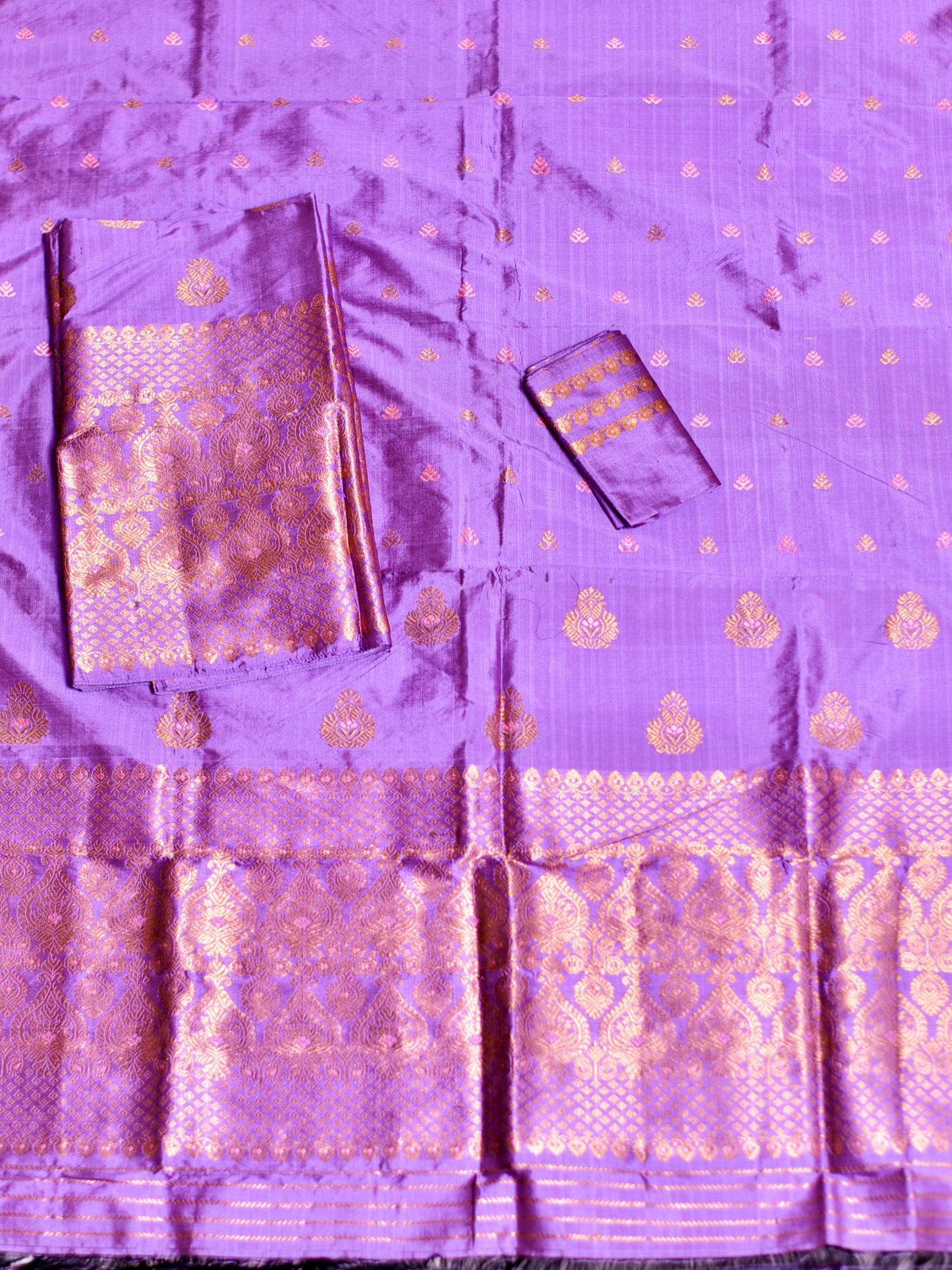 Bright Lavender Pure Paat Silk Mekhela Sador