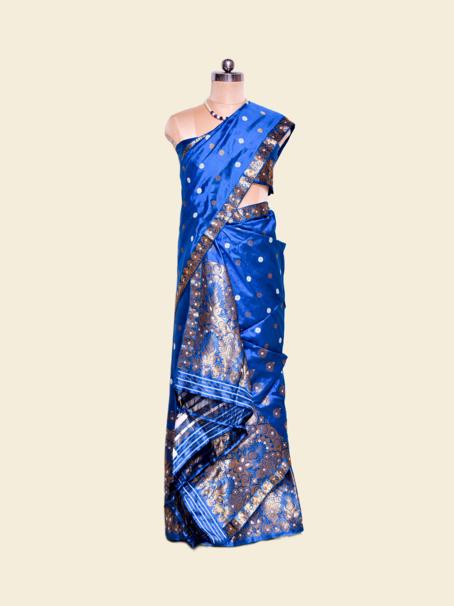 Cornflower Blue Pure Paat Silk Mekhela Sador