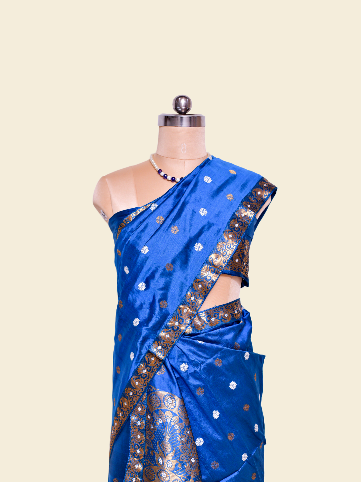 Cornflower Blue Pure Paat Silk Mekhela Sador