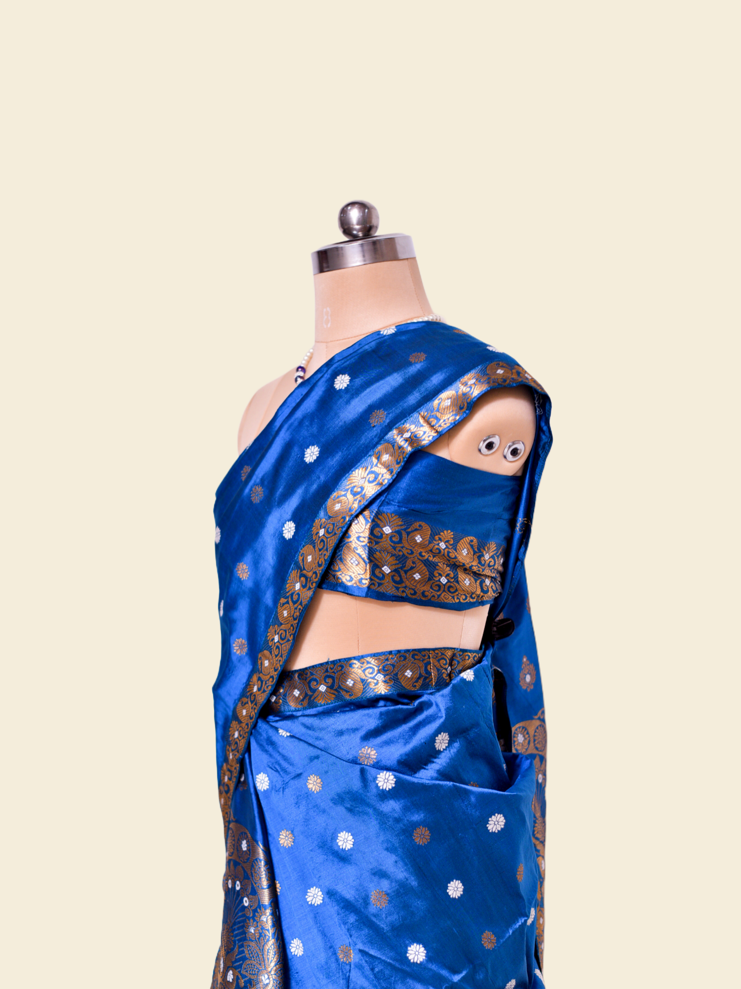 Cornflower Blue Pure Paat Silk Mekhela Sador