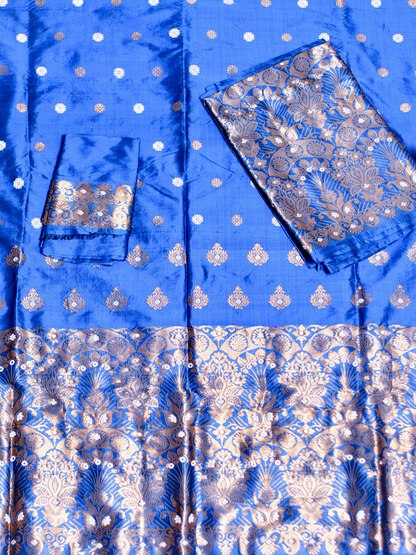 Cornflower Blue Pure Paat Silk Mekhela Sador