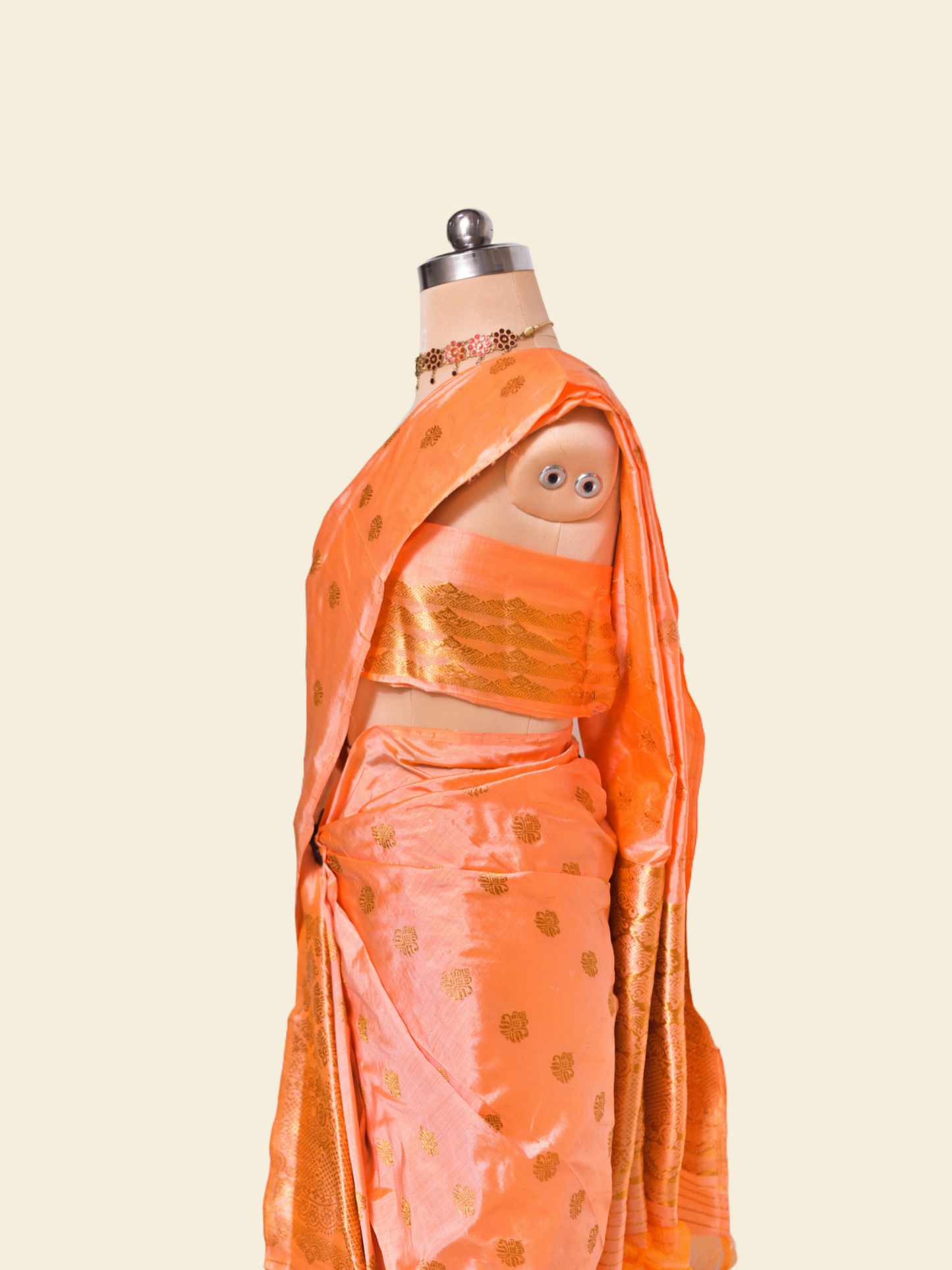 Orange Pure Paat Silk Mekhela Sador