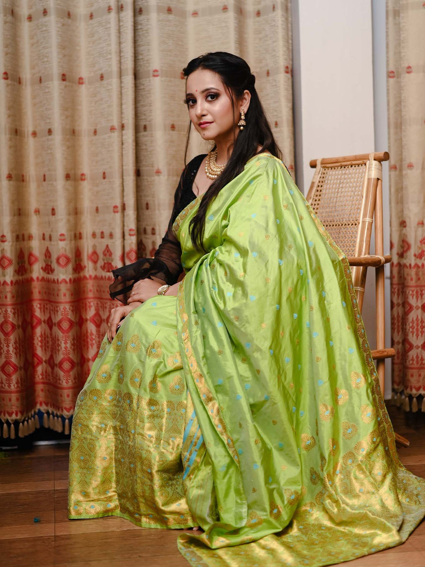 Wild Willow Green Pure Paat Silk Mekhela Sador