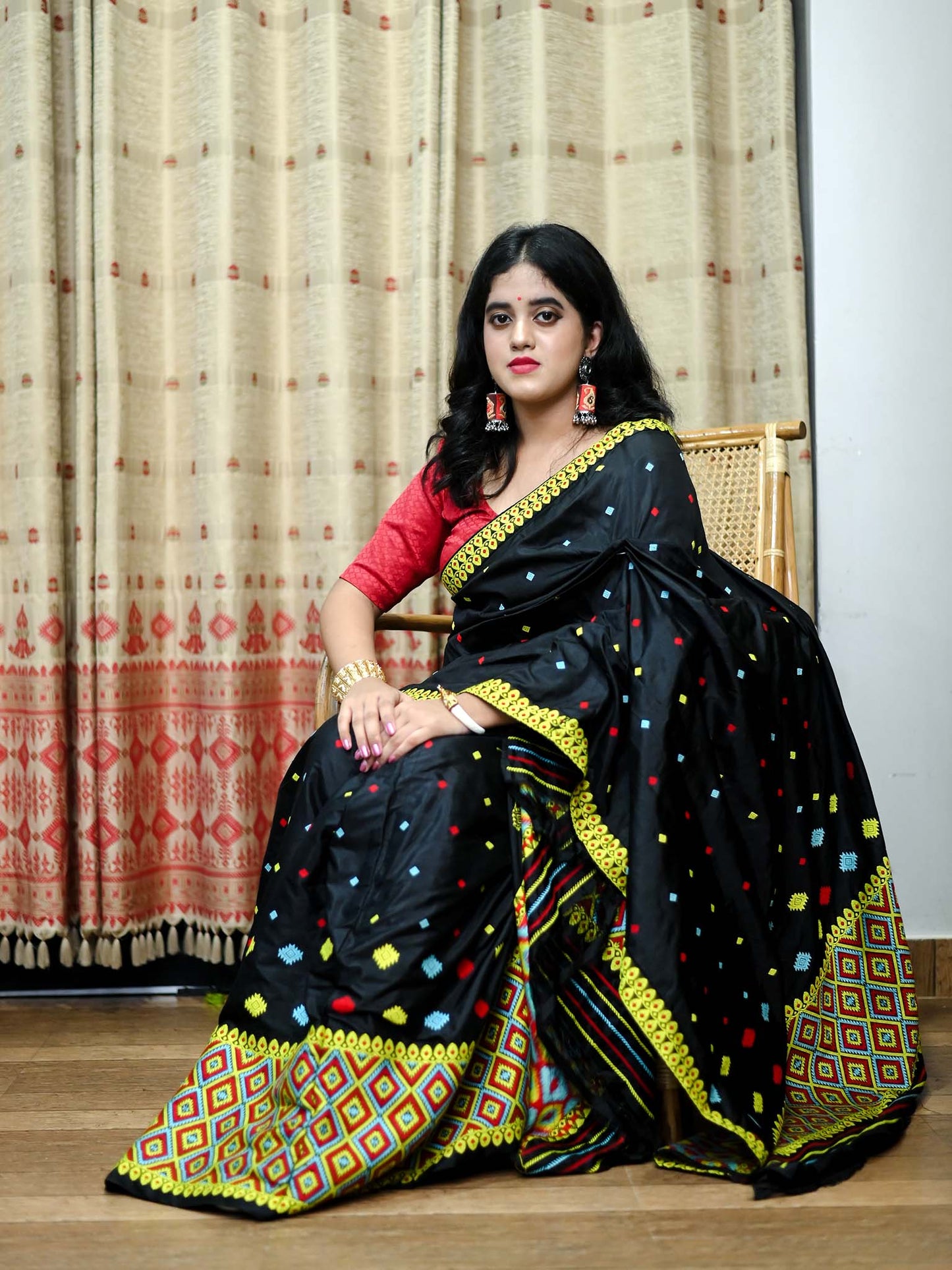 Black Pure Paat Silk Mekhela Sador