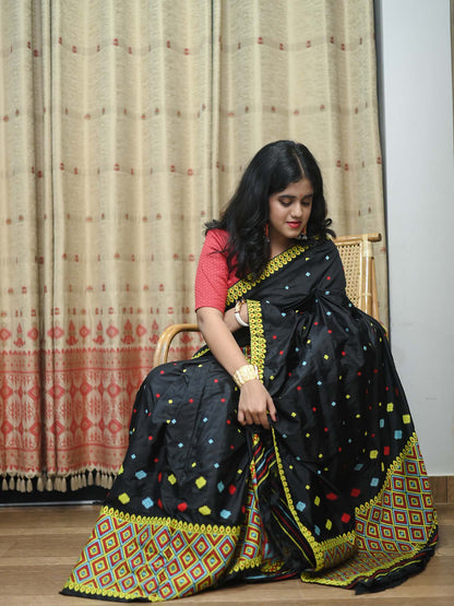 Black Pure Paat Silk Mekhela Sador