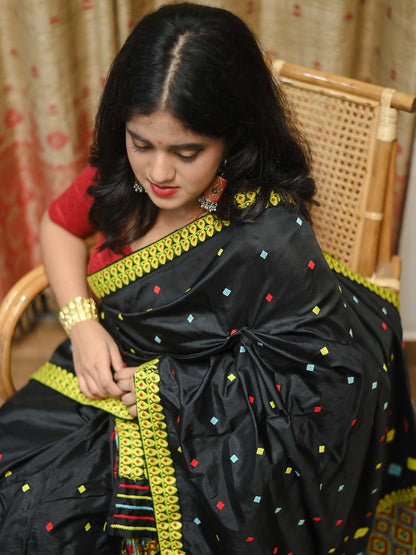 Black Pure Paat Silk Mekhela Sador