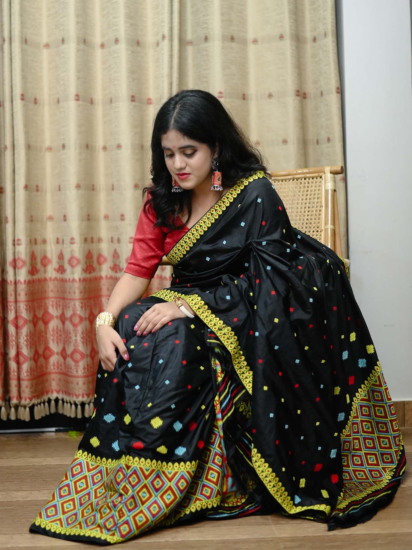 Black Pure Paat Silk Mekhela Sador