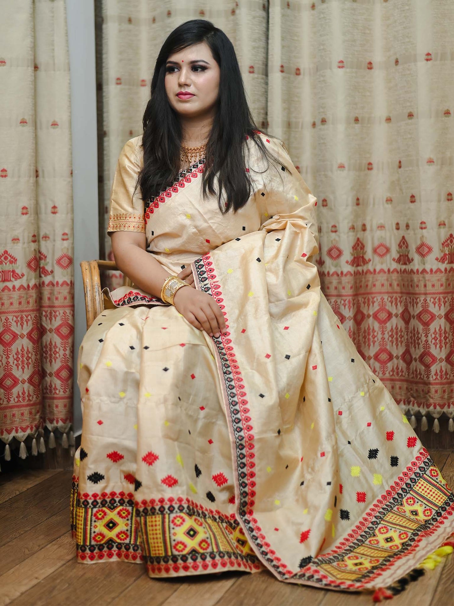 Wheat Brown Pure Paat Silk Mekhela Sador