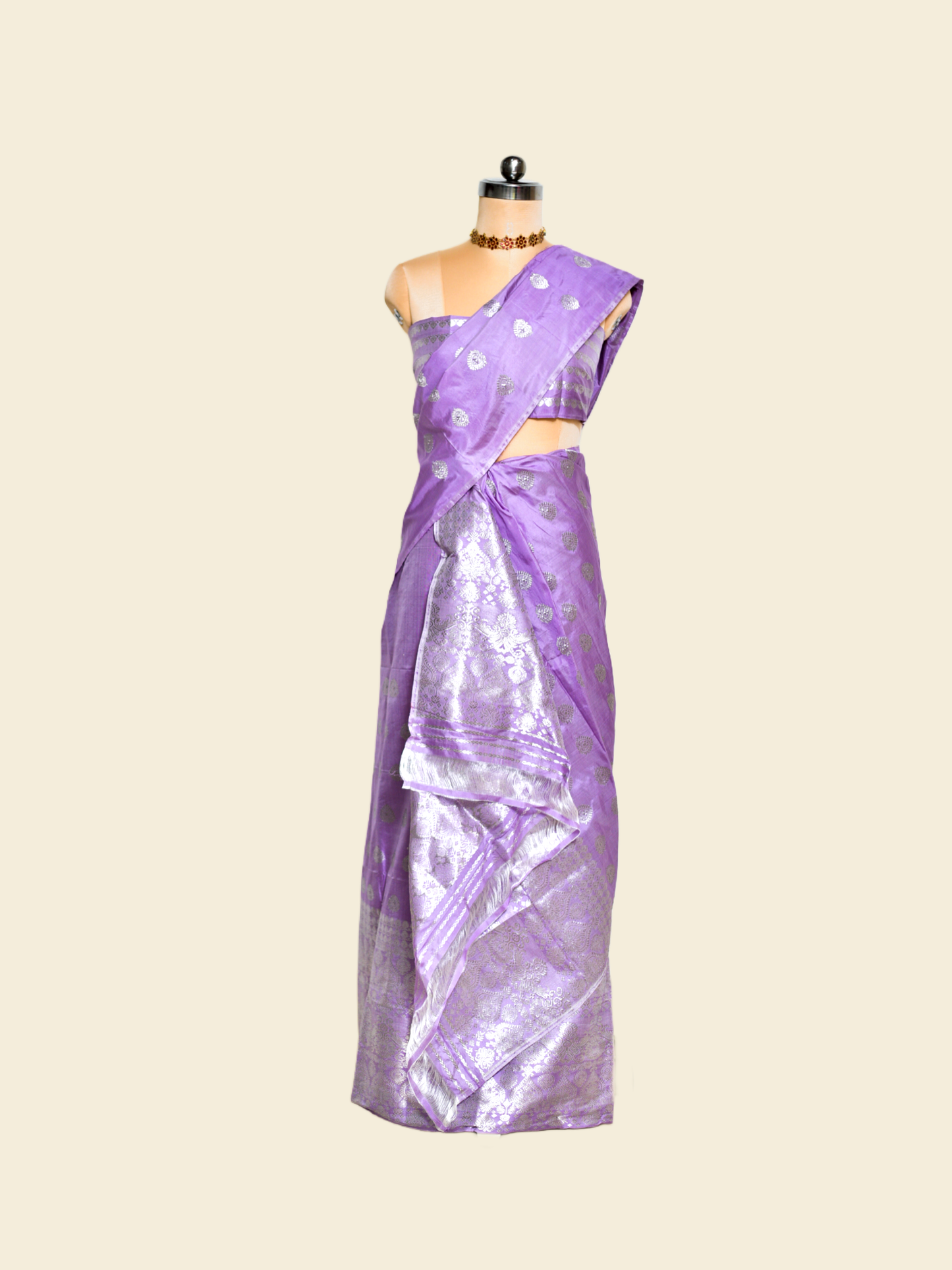 Light Pastel Purple Pure Paat Silk Mekhela Sador