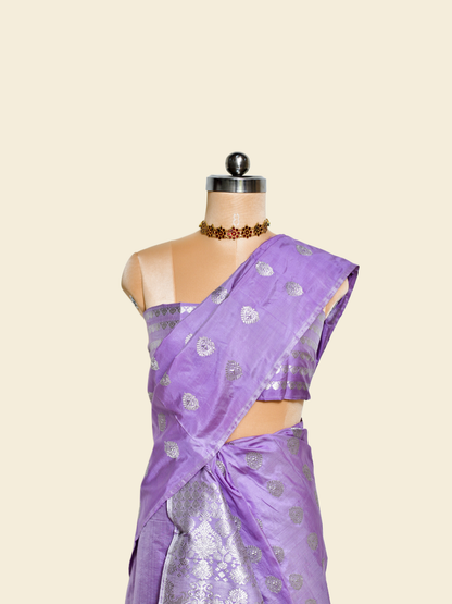 Light Pastel Purple Pure Paat Silk Mekhela Sador