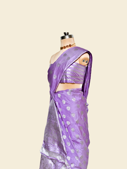 Light Pastel Purple Pure Paat Silk Mekhela Sador