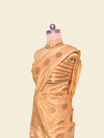 Peach Orange Pure Paat Silk Mekhela Sador