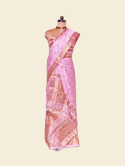 Classic Rose Pink Pure Paat Silk Mekhela Sador