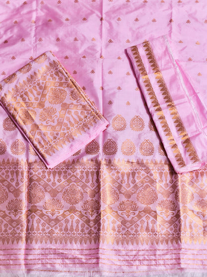 Classic Rose Pink Pure Paat Silk Mekhela Sador