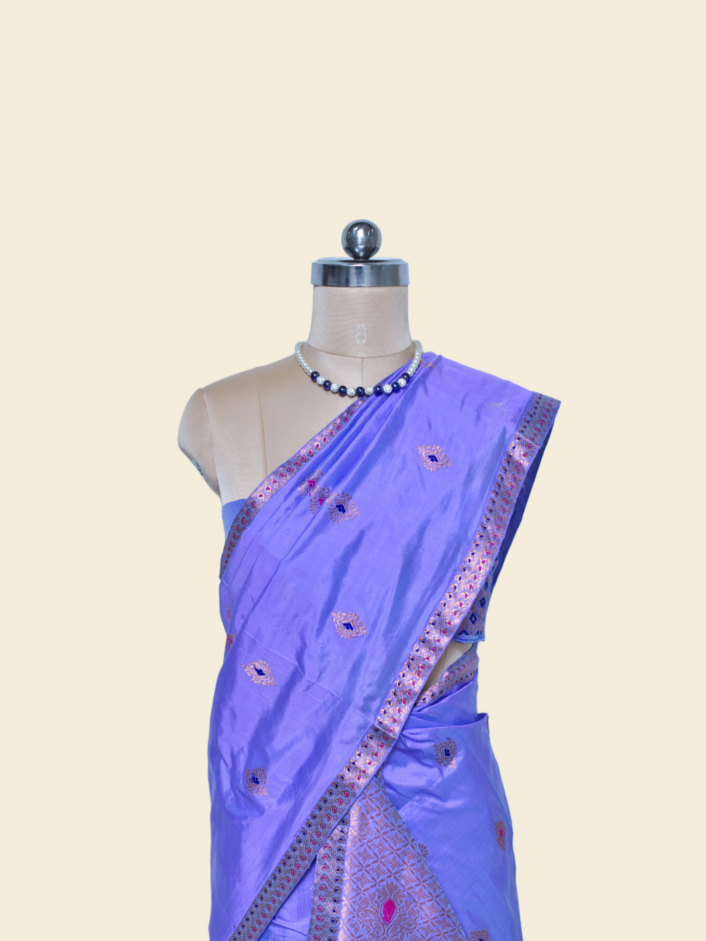 Lavender Blue Pure Paat Silk Mekhela Sador