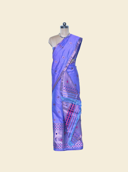 Lavender Blue Pure Paat Silk Mekhela Sador