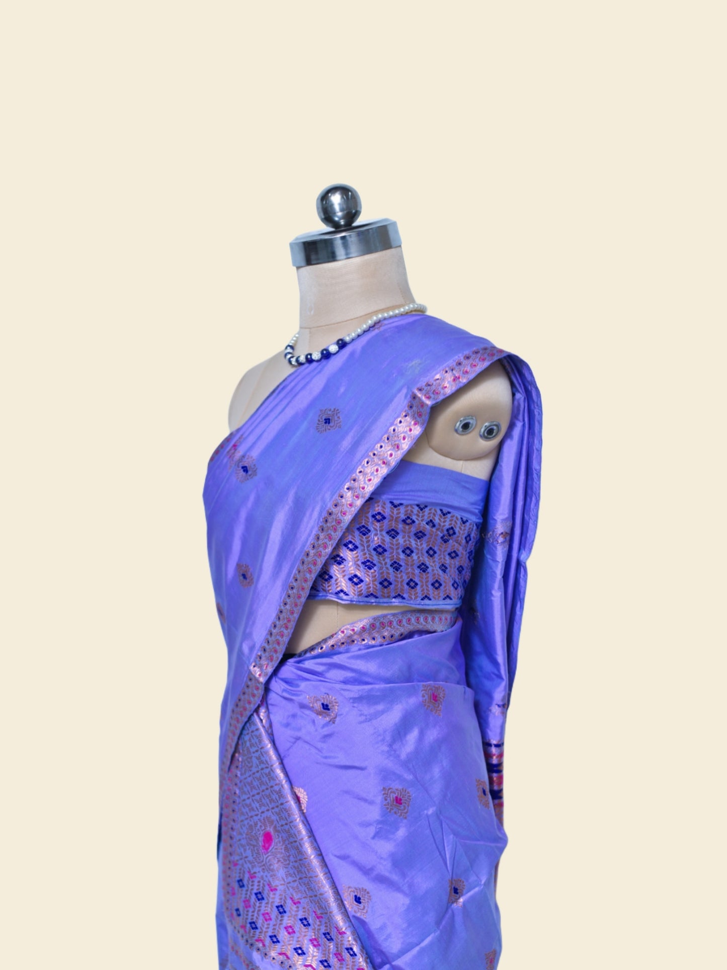 Lavender Blue Pure Paat Silk Mekhela Sador