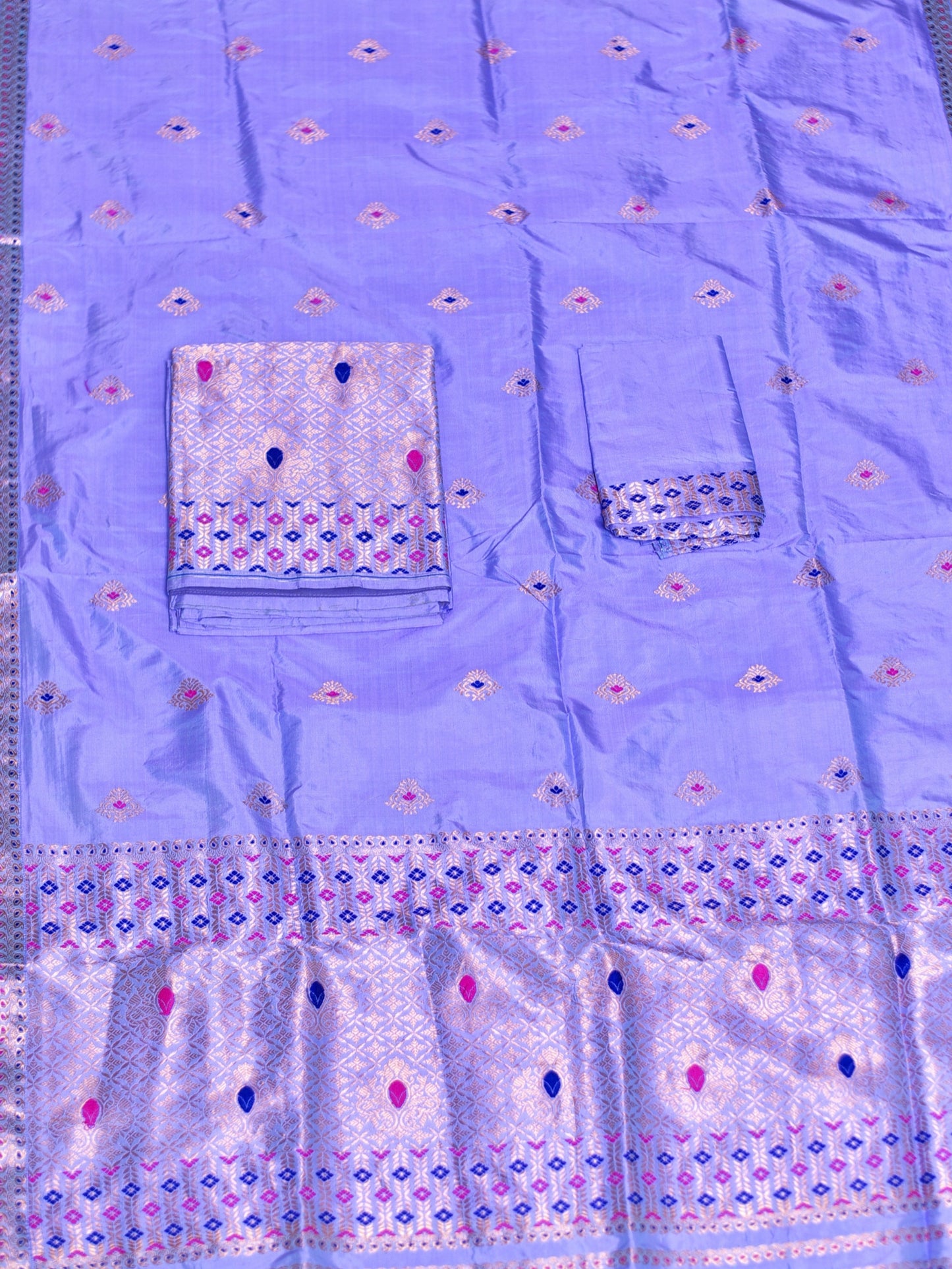 Lavender Blue Pure Paat Silk Mekhela Sador