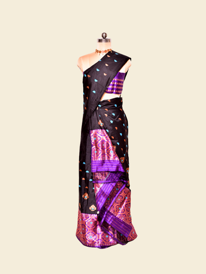 Black Pure Paat Silk Mekhela Sador