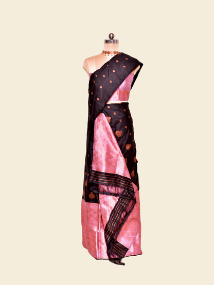 Black Pure Paat Silk Mekhela Sador