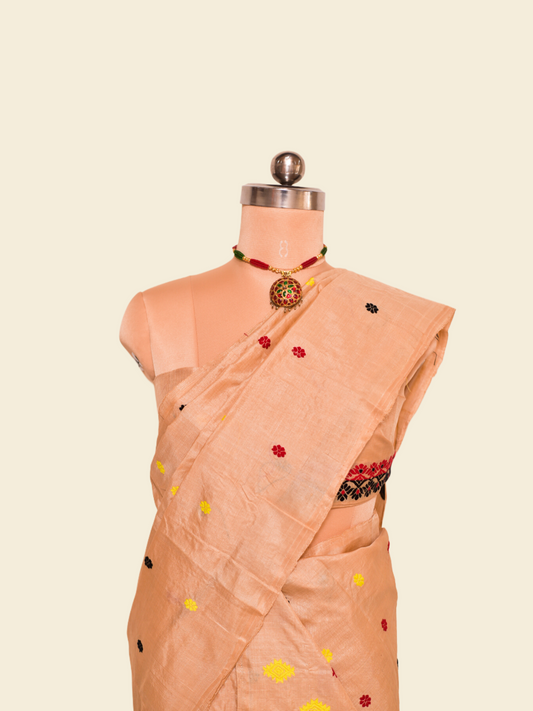 Pale Salmon Pure Paat Silk Mekhela Sador